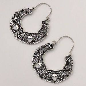 🆕Lotus Boho Chic Drop Hoop Silver earrings etched